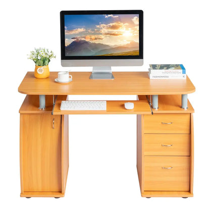 FCH 115* 55*74cm 15mm MDF Portable 1pc Door with 3pcs Drawers Computer Desk (A Box) Wood Color MLNshops]