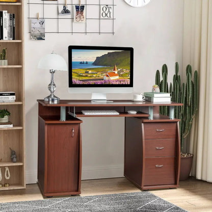 FCH 115* 55*74cm 15mm MDF Portable 1pc Door with 3pcs Drawers Computer Desk (A Box) Coffee Color MLNshops]