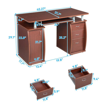 FCH 115* 55*74cm 15mm MDF Portable 1pc Door with 3pcs Drawers Computer Desk (A Box) Coffee Color MLNshops]