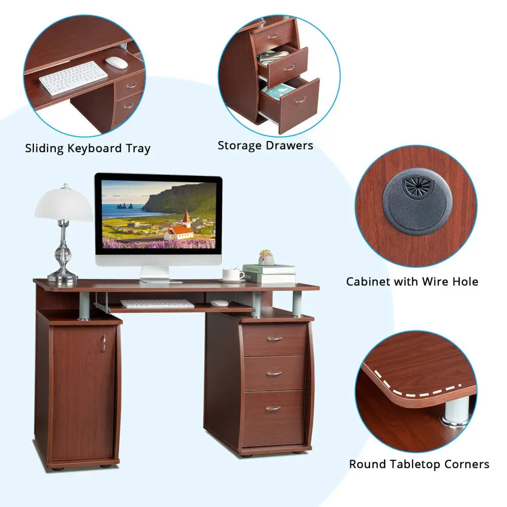 FCH 115* 55*74cm 15mm MDF Portable 1pc Door with 3pcs Drawers Computer Desk (A Box) Coffee Color MLNshops]