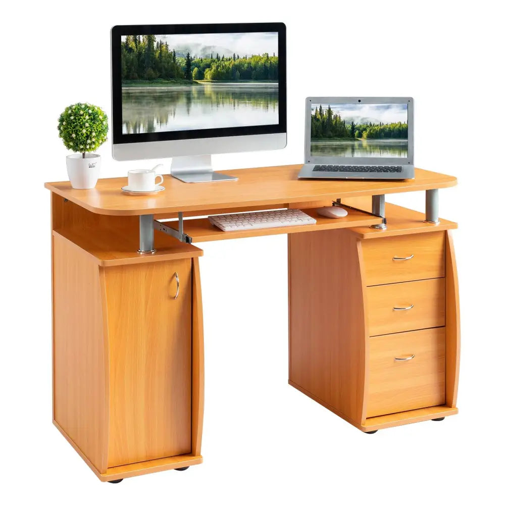 FCH 115* 55*74cm 15mm MDF Portable 1pc Door with 3pcs Drawers Computer Desk (A Box) Wood Color MLNshops]