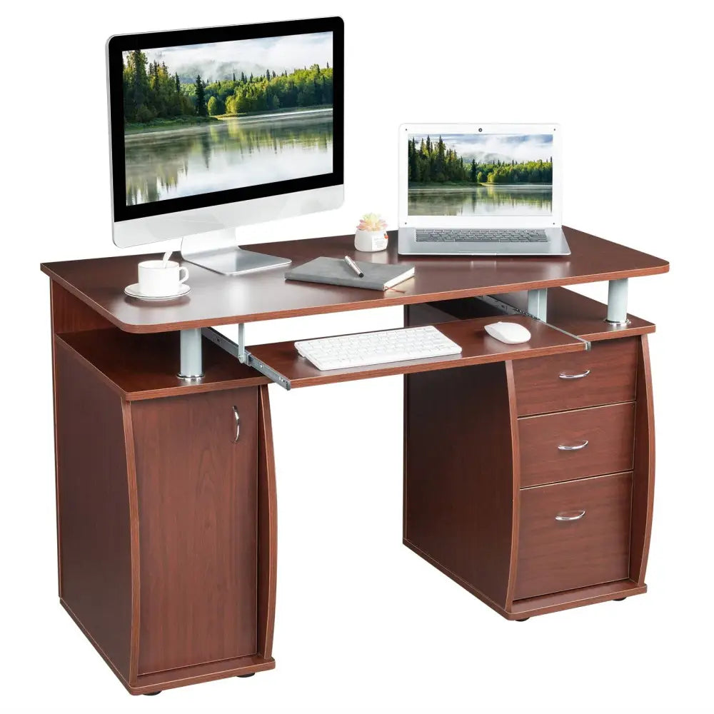 FCH 115* 55*74cm 15mm MDF Portable 1pc Door with 3pcs Drawers Computer Desk (A Box) Coffee Color MLNshops]