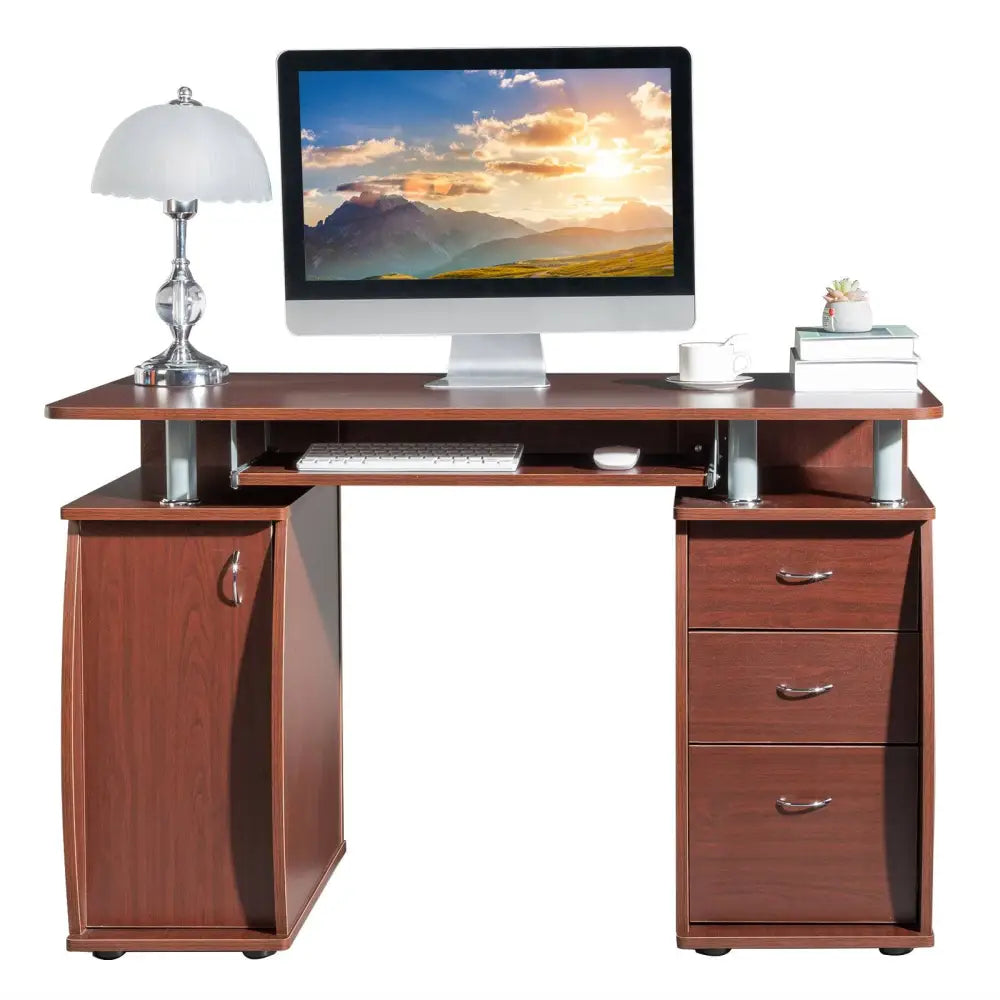 FCH 115* 55*74cm 15mm MDF Portable 1pc Door with 3pcs Drawers Computer Desk (A Box) Coffee Color MLNshops]