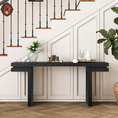 66' Extra Wide Real Wood Veneered Console Table, Minimalist Sofa Table Behind Couch for Entryway, Hallway, Living Room, Home Office, Black