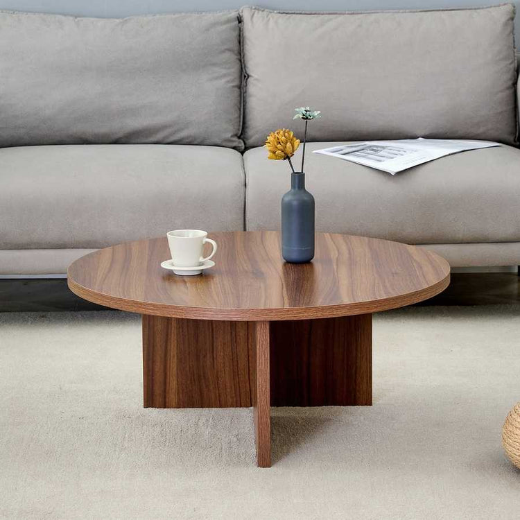 Versatile Walnut-Finished MDF Round Coffee Table