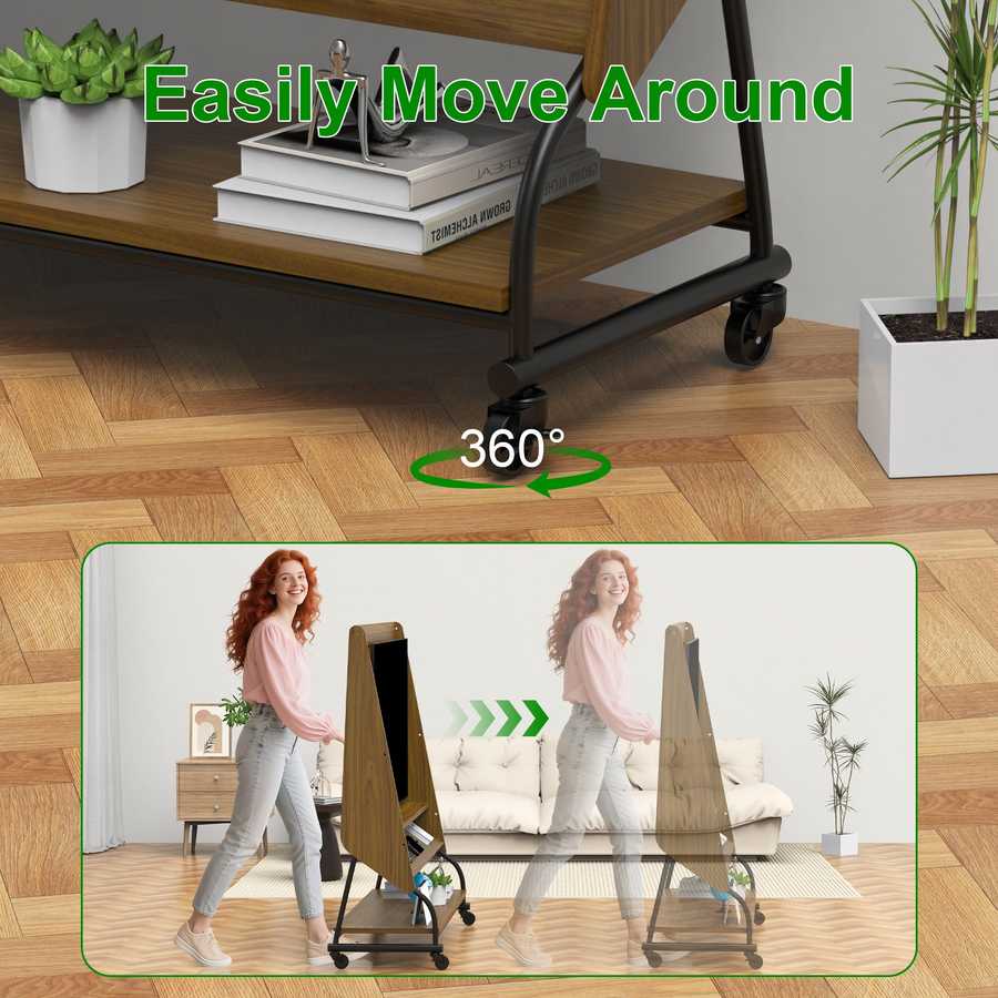 Adjustable Mobile TV Stand with Mount - Adjustable Cart with 360° swivel casters for easy mobility across hardwood floors.