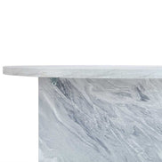 Side profile of MDF white round coffee table with Nordic flair, showing clean lines and marble-inspired finish.