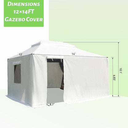 12'x14' Gazebo Cover for Hardtop Gazebos, Outdoor Universal Winter Gazebo Cover with Sidewalls and Mesh Windows, All Season Waterproof Enclosed Gazebo Cover, White