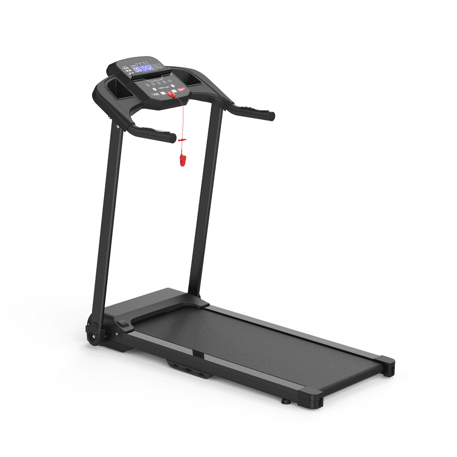 Foldable treadmill with digital display and safety clip