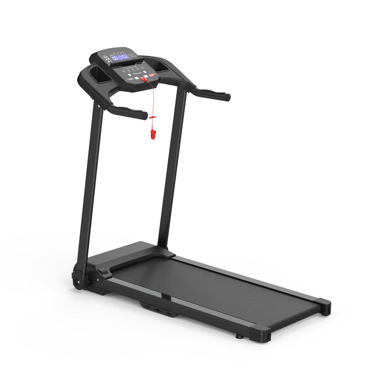 Foldable treadmill with digital display and safety clip