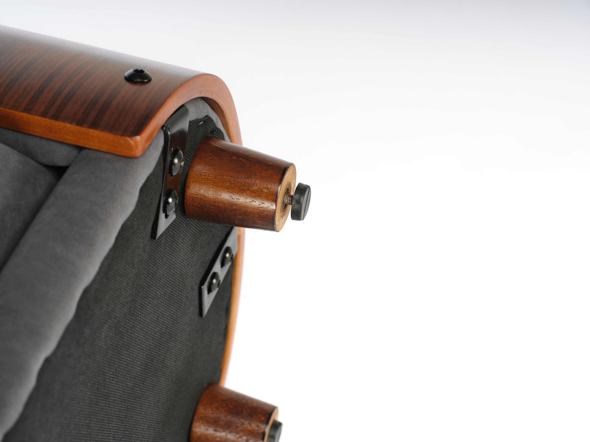 Underside view of Scandinavian Elevated Dog Bed showing detachable solid wood legs and sturdy construction.