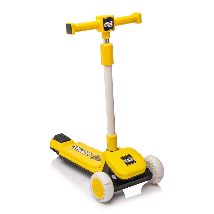 Yellow kids' scooter with flashing wheels and adjustable handlebar