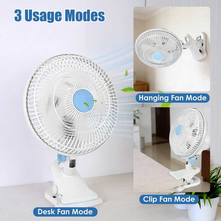 Versatile wall-mounted or desk fan with 3 modes and adjustable angles