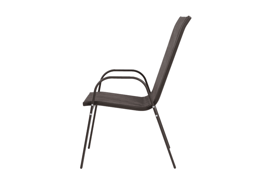 Outdoor patio chair with metal frame and fabric seat