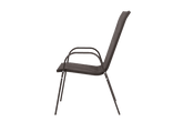 Outdoor patio chair with metal frame and fabric seat