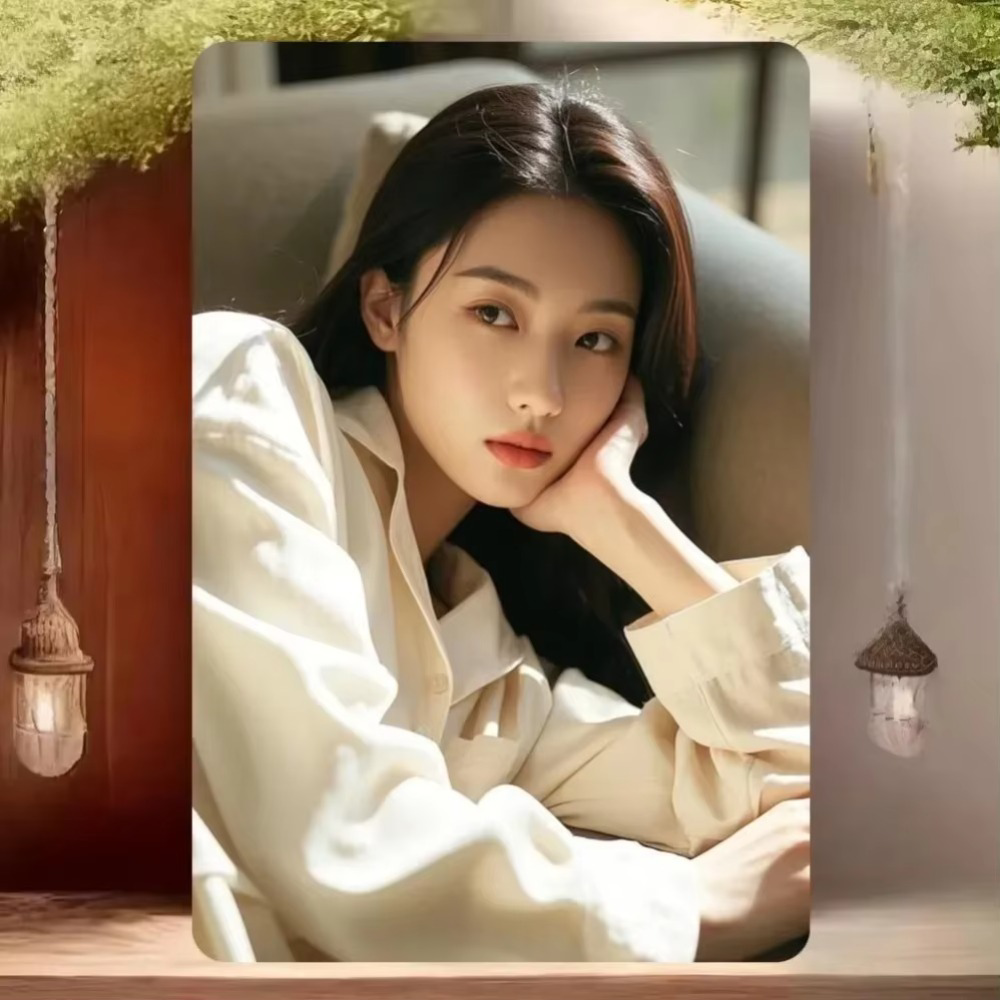 Beauty Themed Aluminum Wall Art - Stylish Home Decor with a calm female portrait, set against a cozy background with hanging lanterns.