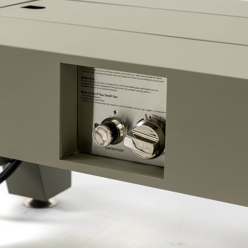 Iron fire table with adjustable flame control knob