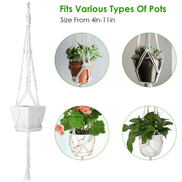 Macrame plant hanger with various pot sizes for indoor outdoor gardening