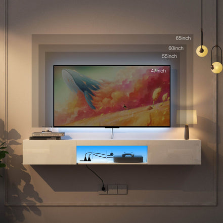 MLNshops Floating TV Stand with LED Lights - Modern Wall Shelf