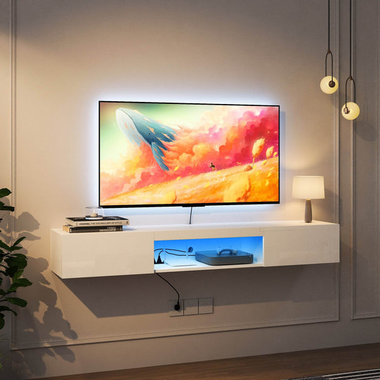 MLNshops Floating TV Stand with LED Lights - Modern Wall Shelf