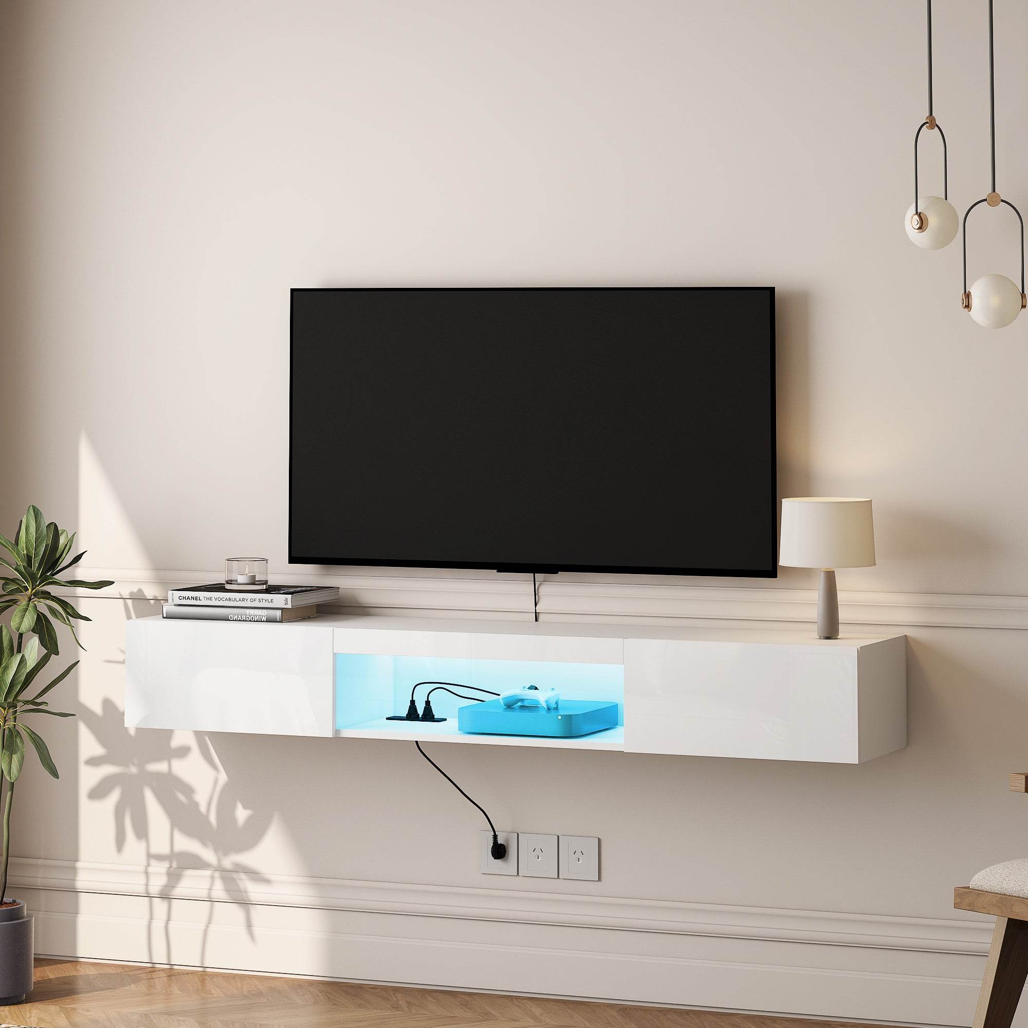 MLNshops Floating TV Stand with LED Lights - Modern Wall Shelf