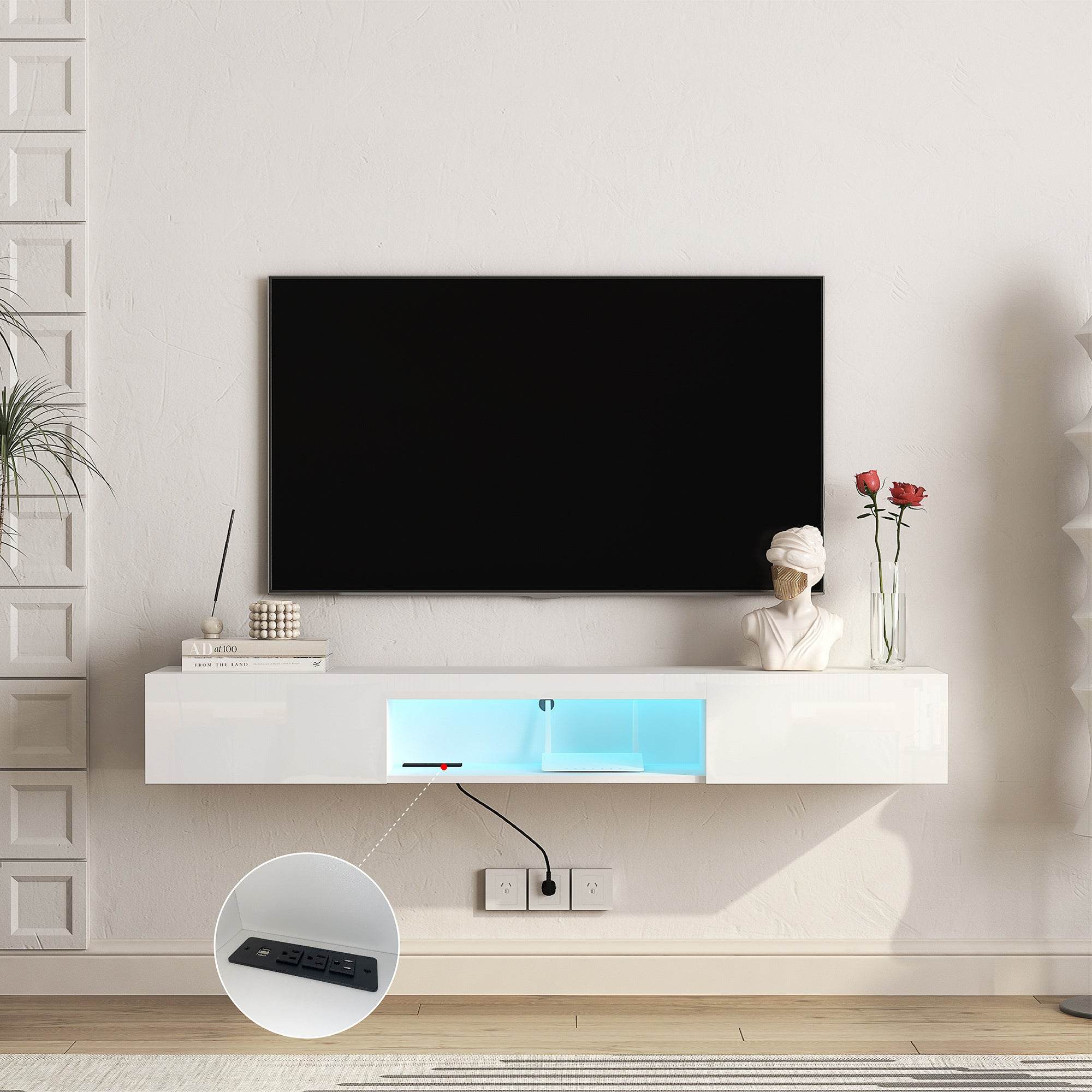 MLNshops Floating TV Stand with LED Lights - Modern Wall Shelf