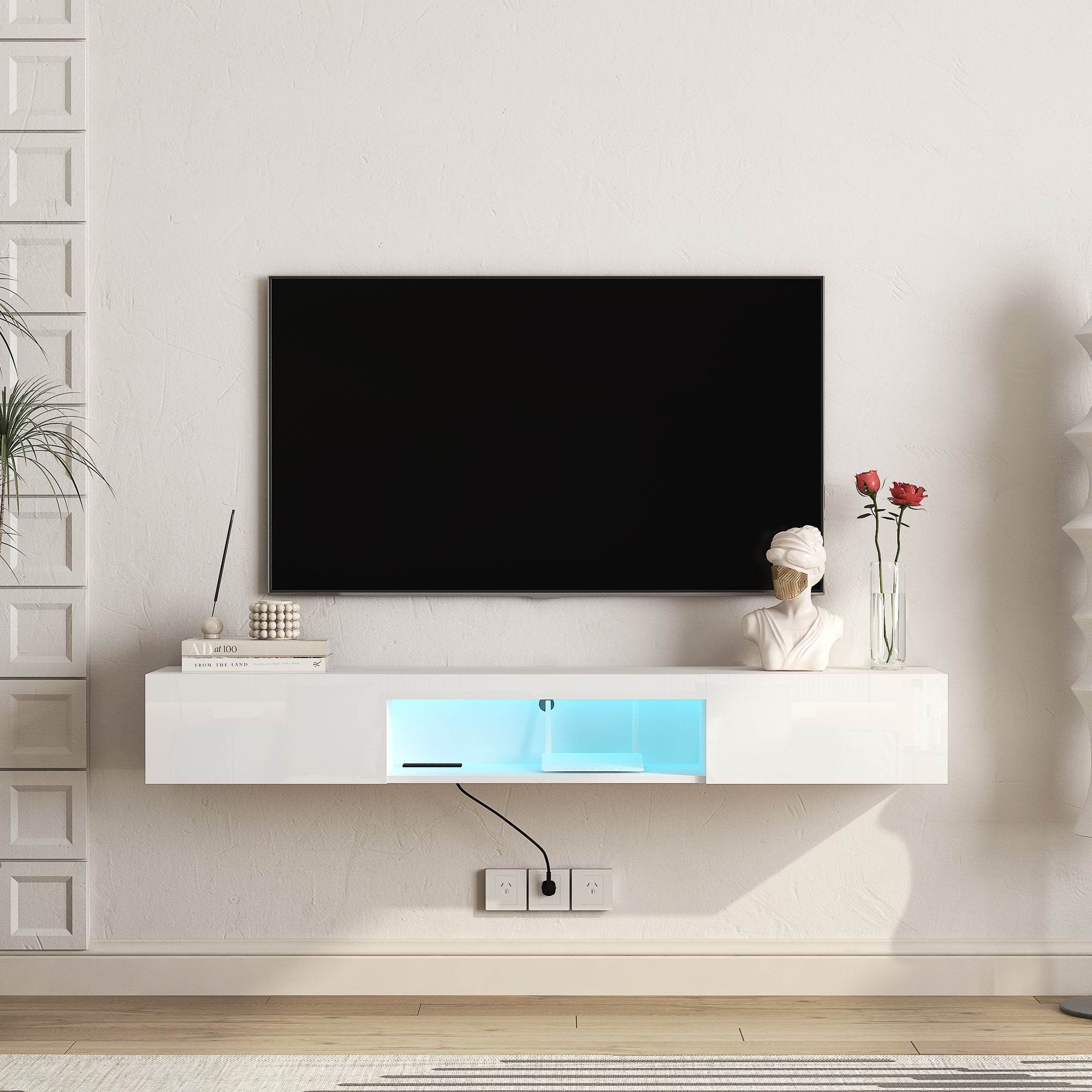 MLNshops Floating TV Stand with LED Lights - Modern Wall Shelf