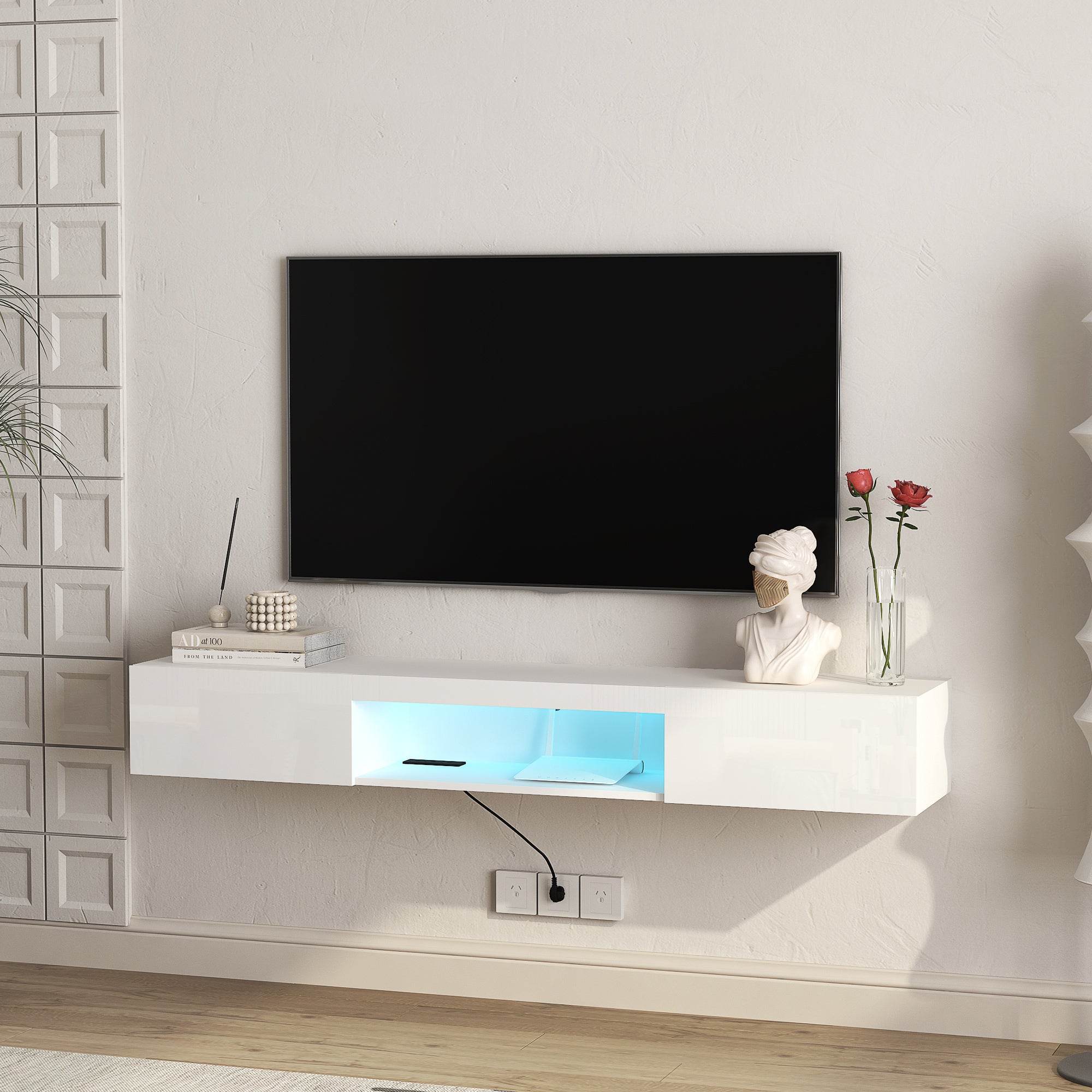 MLNshops Floating TV Stand with LED Lights - Modern Wall Shelf