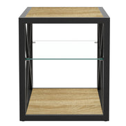 MLNshops Tempered Glass Side Table Wood Frame End Table