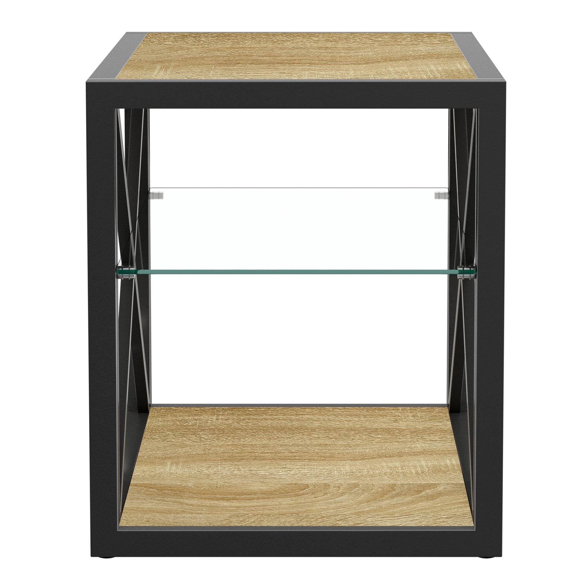 MLNshops Tempered Glass Side Table Wood Frame End Table