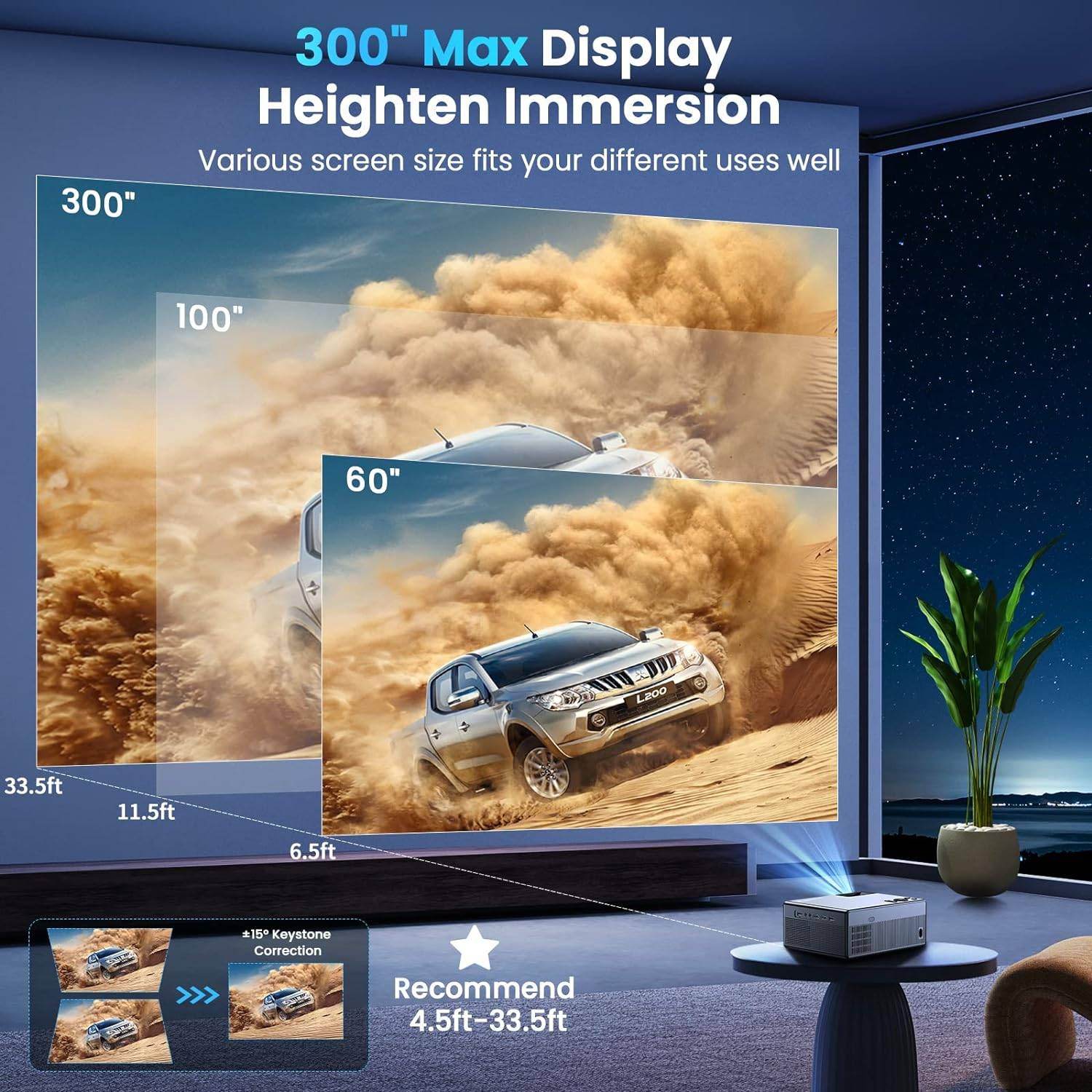 mlnshops 4K WiFi Bluetooth Projector for Home Theater