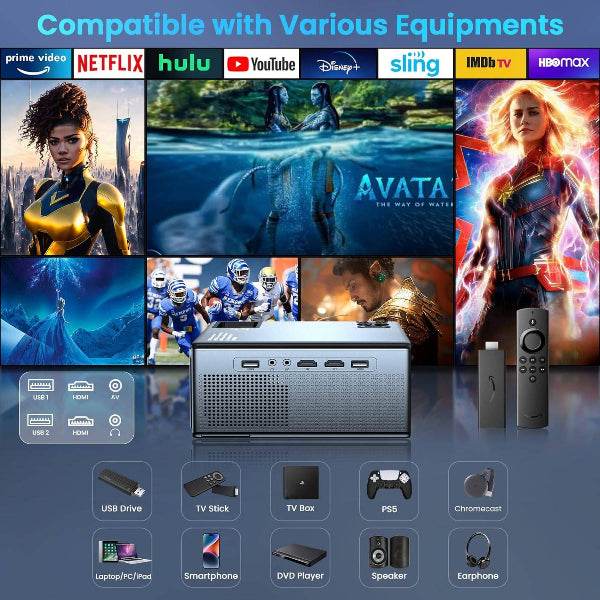 mlnshops 4K WiFi Bluetooth Projector for Home Theater