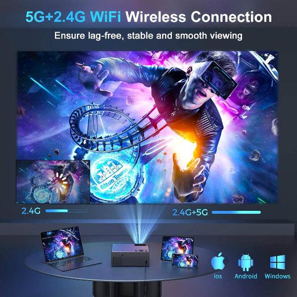 mlnshops 4K WiFi Bluetooth Projector for Home Theater