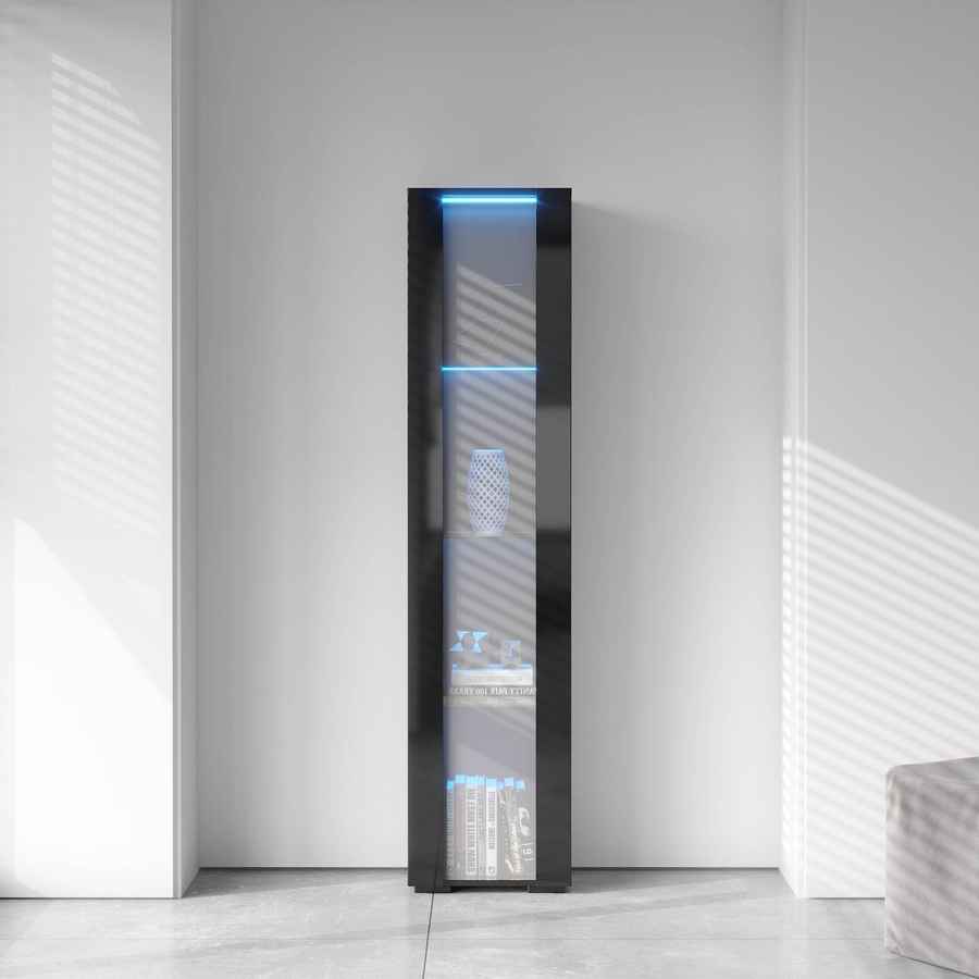 MLNshops modern side cabinet with LED lighting, Tall Glass Default