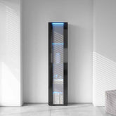 MLNshops modern side cabinet with LED lighting, Tall Glass Default