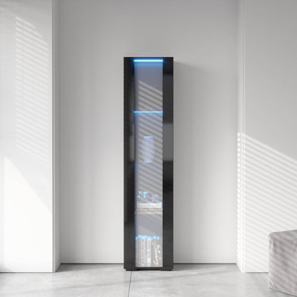 MLNshops modern side cabinet with LED lighting, Tall Glass Default