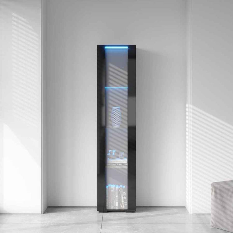 MLNshops modern side cabinet with LED lighting, Tall Glass Default
