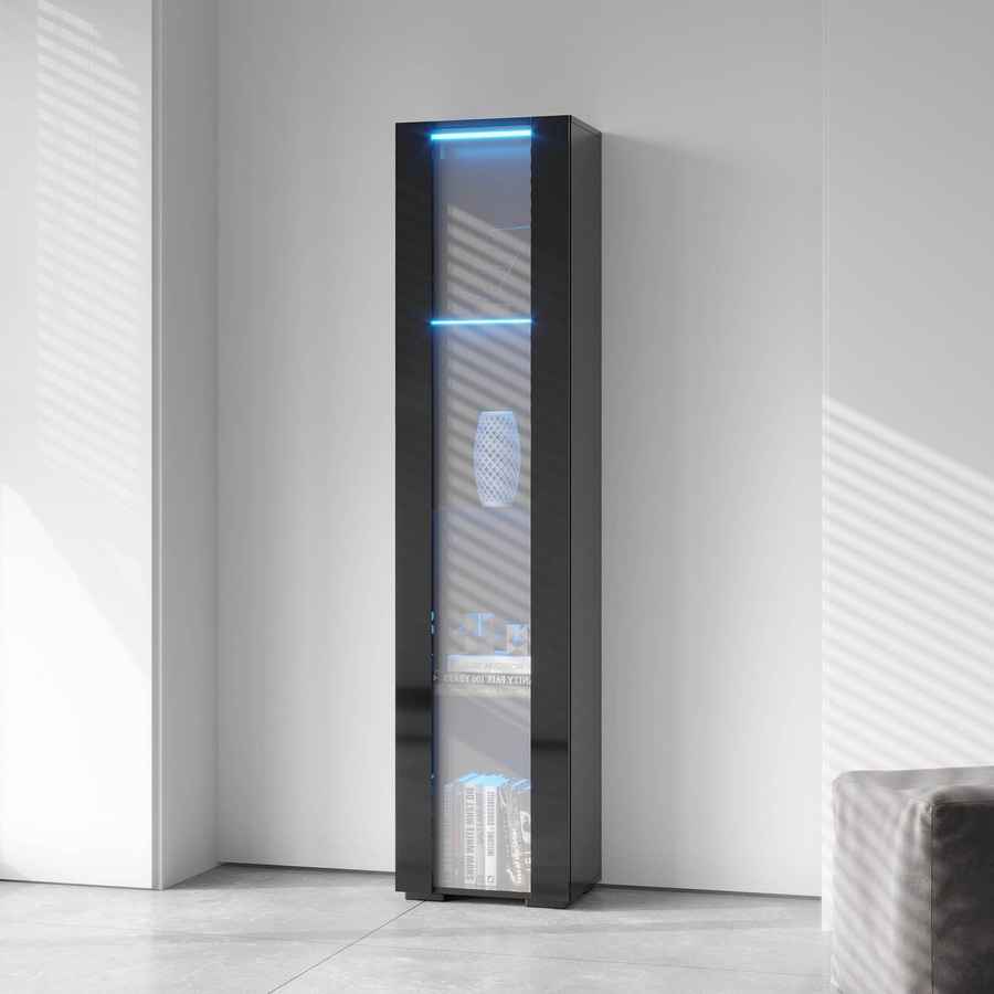 MLNshops modern side cabinet with LED lighting, Tall Glass