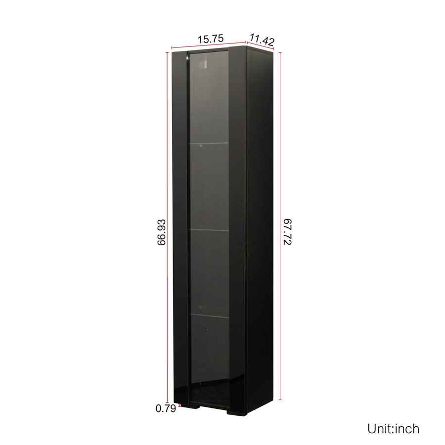 MLNshops modern side cabinet with LED lighting, Tall Glass