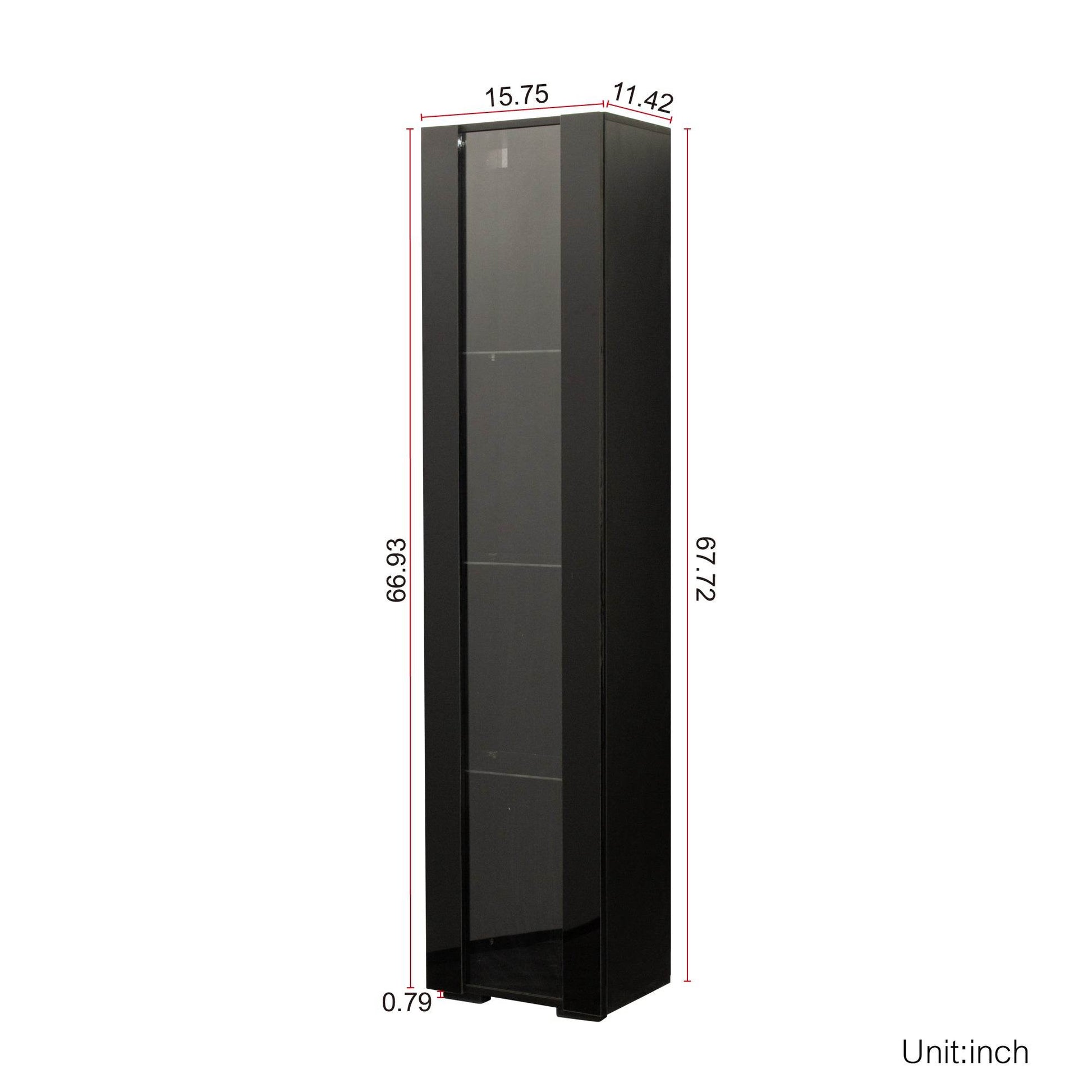 MLNshops modern side cabinet with LED lighting, Tall Glass