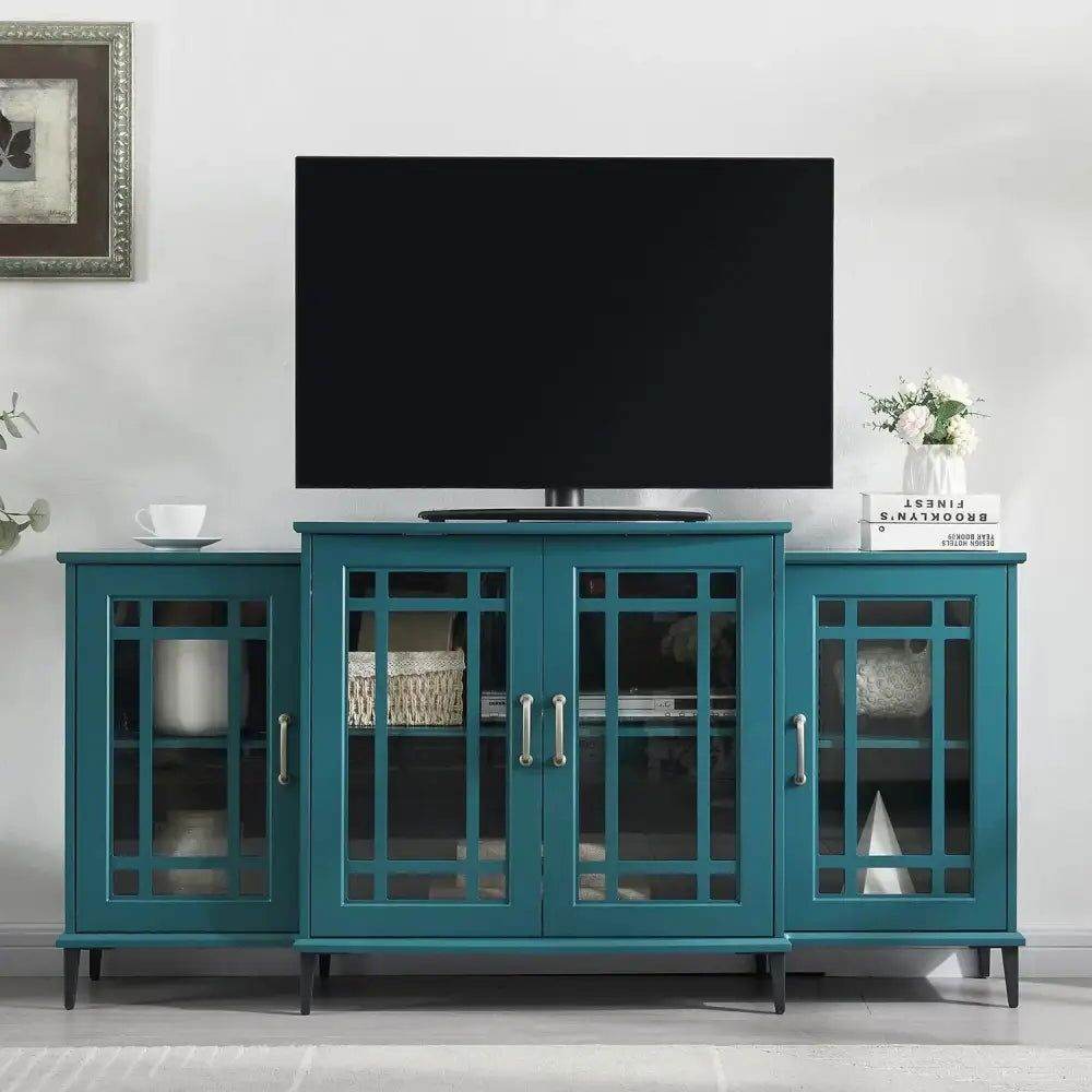 MLNshops 62 Inch Sideboard Cabinet TV Stand Buffet Teal Blue MDF+glass
