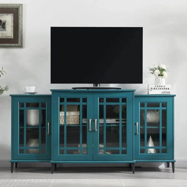 MLNshops 62 Inch Sideboard Cabinet TV Stand Buffet Teal Blue MDF+glass