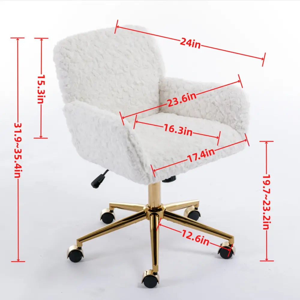 Furniture Office Chair,Artificial rabbit hair Home Office Chair with Golden Metal Base,Adjustable Desk Chair Swivel Office Chair,Vanity Chair(Beige) MLNshops]