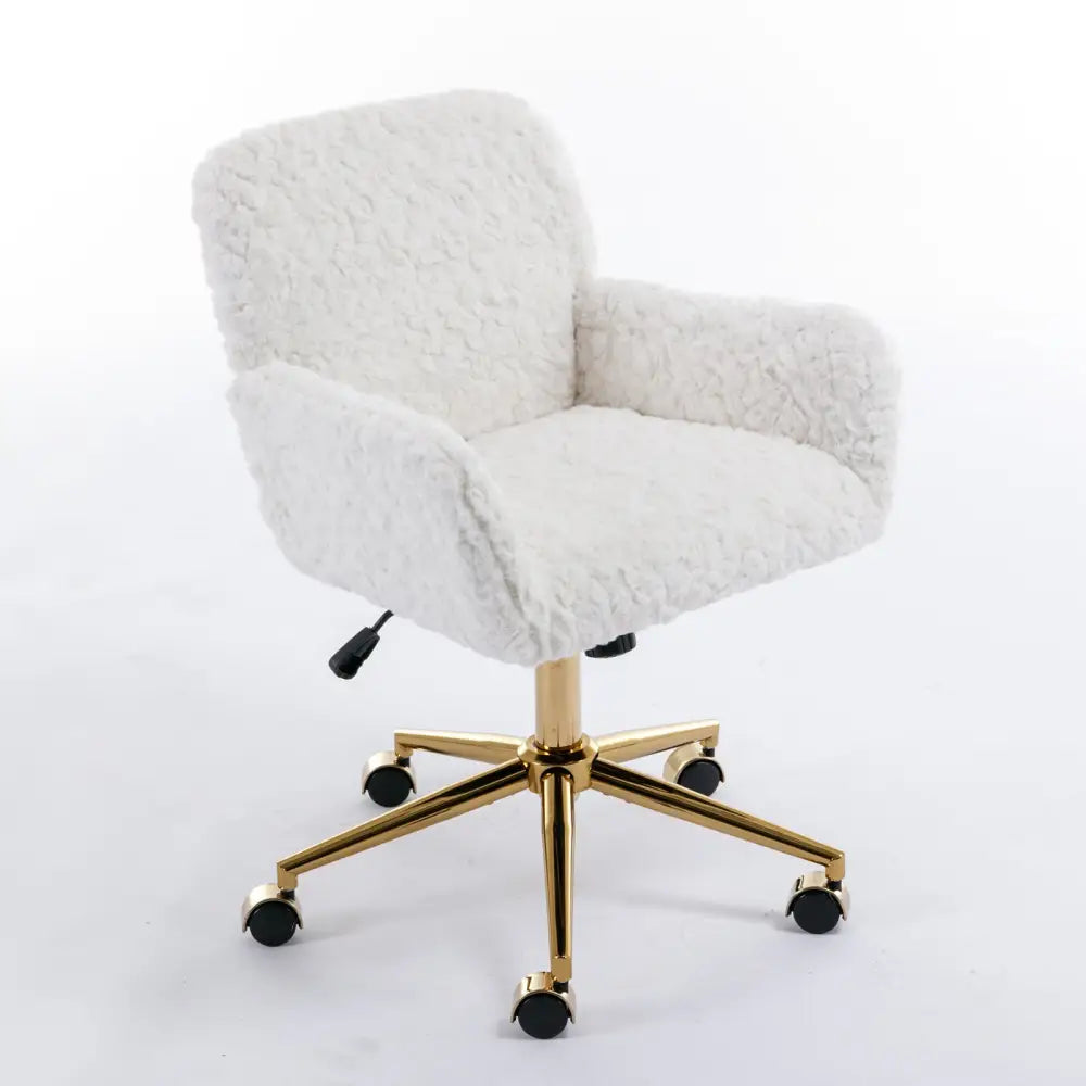 Furniture Office Chair,Artificial rabbit hair Home Office Chair with Golden Metal Base,Adjustable Desk Chair Swivel Office Chair,Vanity Chair(Beige) MLNshops]