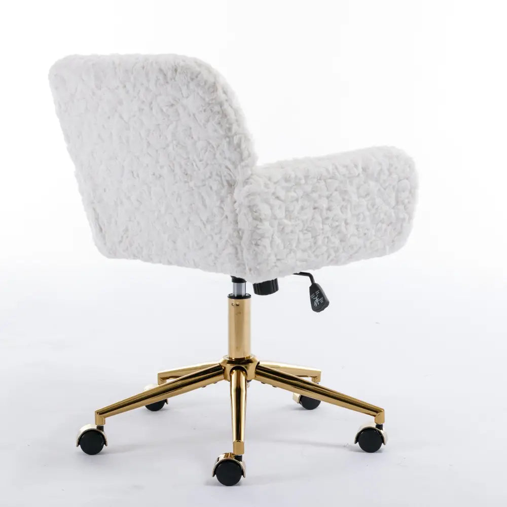 Furniture Office Chair,Artificial rabbit hair Home Office Chair with Golden Metal Base,Adjustable Desk Chair Swivel Office Chair,Vanity Chair(Beige) MLNshops]