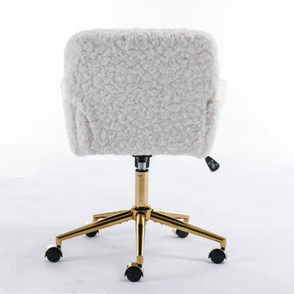 Furniture Office Chair,Artificial rabbit hair Home Office Chair with Golden Metal Base,Adjustable Desk Chair Swivel Office Chair,Vanity Chair(Beige) MLNshops]