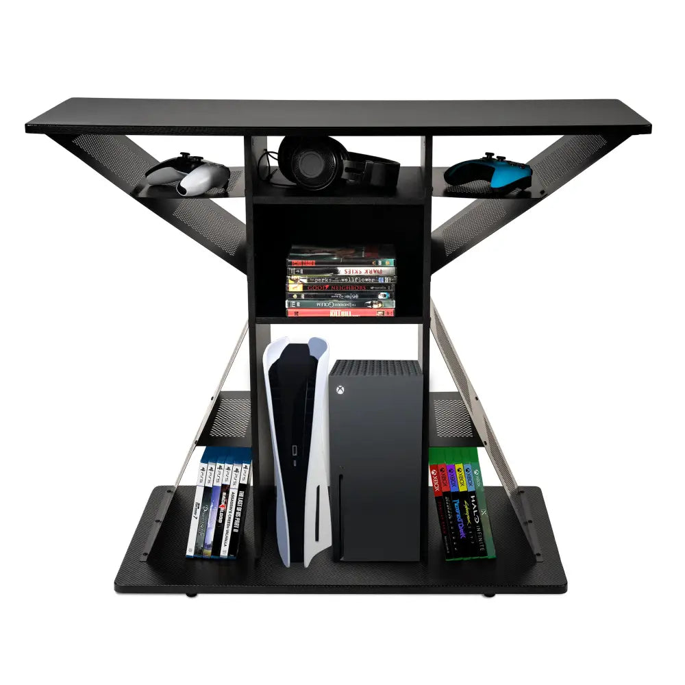 Gaming TV Stand, Holds your Consoles and Games, Built in Cable Management, 12 Storage Compartments MLNshops]