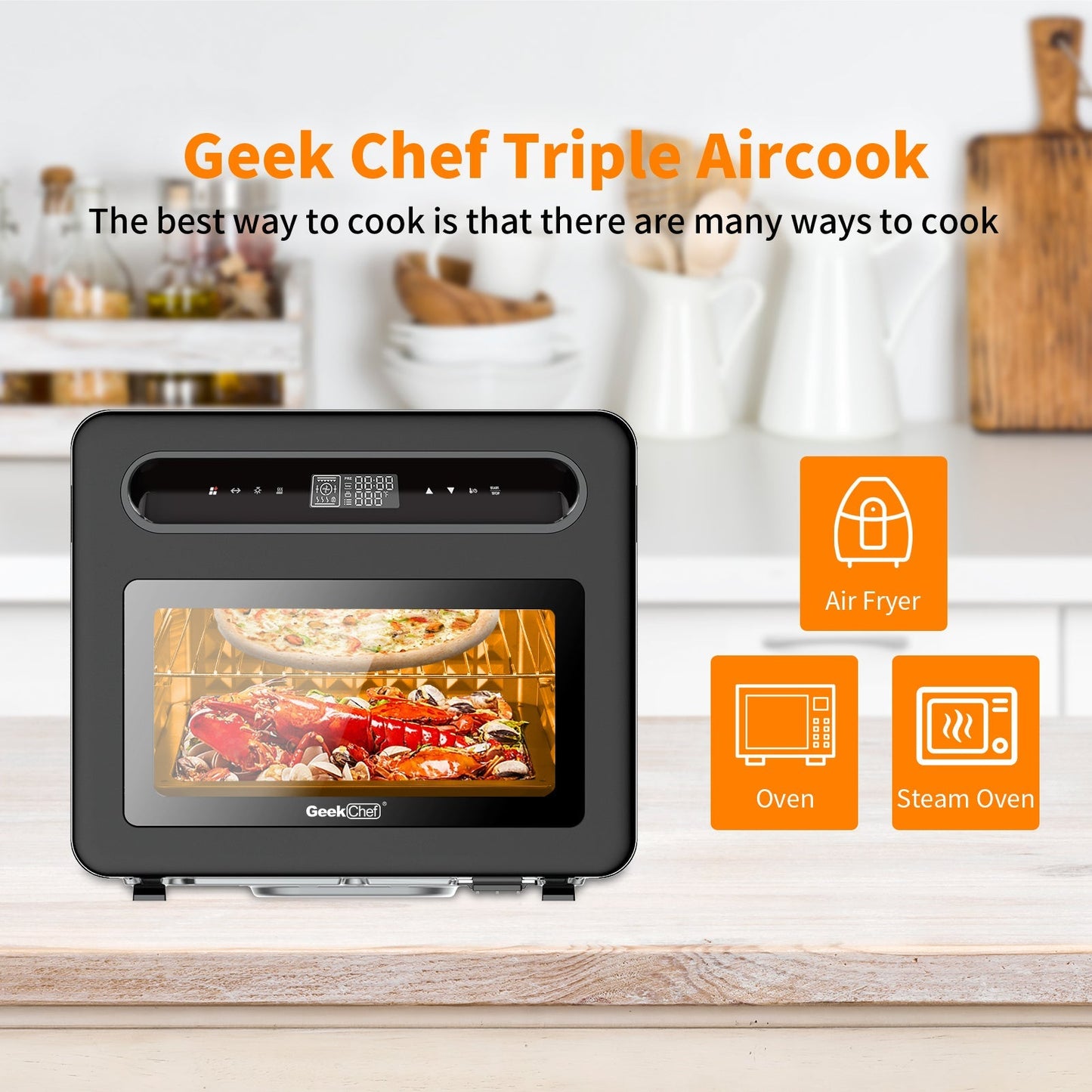 Geek Chef Steam Air Fryer Toast Oven Combo, 26 QT Steam Convection Oven Countertop. MLNshops]