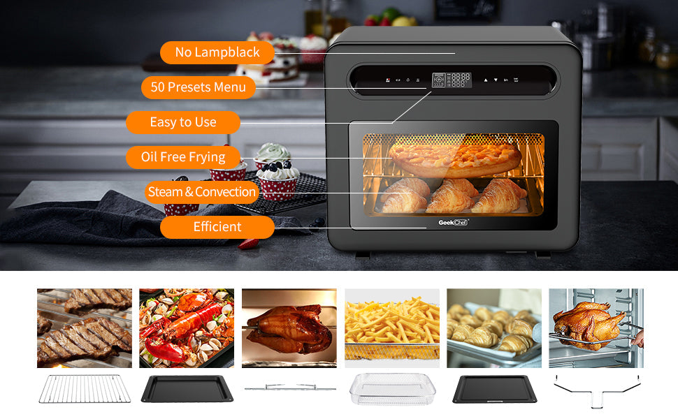 Geek Chef Steam Air Fryer Toast Oven Combo, 26 QT Steam Convection Oven Countertop. MLNshops]