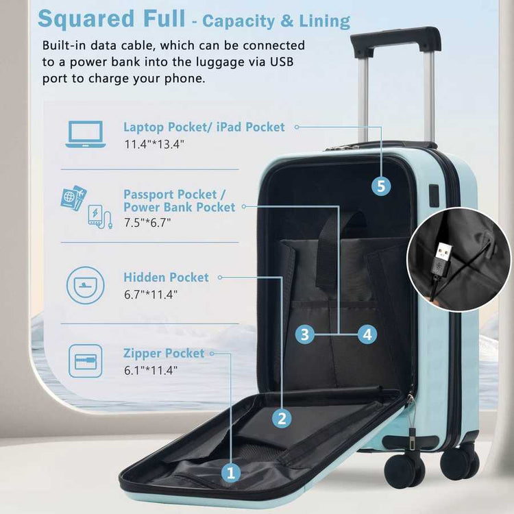 MLNshops front opening luggage set - USB, spinner & duffel